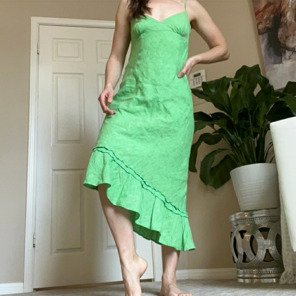 Banana Republic Green Linen asymmetrical summer Dress size 4 - Picture 2 of 14